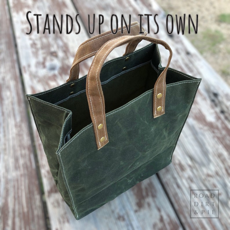 Small Waxed Canvas Tote Bag. Work Bag for your daily essentials, project or lunch. Weather Resistant and Many Colors. Handmade in the USA. Green