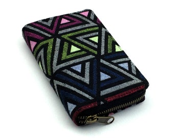 Hipster Wallet - Small size, Womens wallet, Handmade Zippered Short Wallet, Geometric wallet Purse, Aztec wallet, YKK Metal zipper