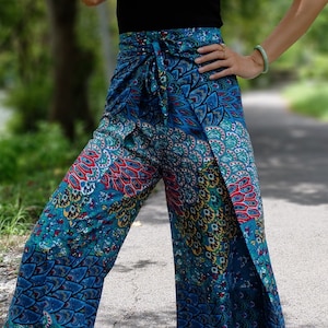 Blue Floral Boho Pants Wide Leg Cute and Comfortable Pants Wrap Around Pants Hippie Flower Wrap Pants Beach Pants Festival Pants Etsy Canada