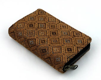 Cartera de estilo popular - Tamaño pequeño, Cartera corta con cremallera para mujer Cartera de mano Retro Native Woven Wallet Monedero - Estilo vintage, Cremallera de metal YKK, Marrón