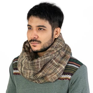 Hippie Men Infinity Scarf - Woven Fabric - Festival Clothing - Brown