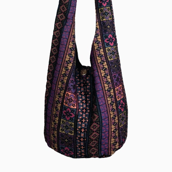 Sac à bandoulière hippie pour femme, sac hobo tissé à la main, sac à main tribal boho, sac à bandoulière ethnique, sac ample, sac à bandoulière végétalien