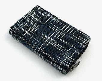 Hipster Wallet - Small size, Handmade Womens Zippered Short Wallet Clutch, Woven wallet Purse, Navy Blue wallet, YKK Metal zipper