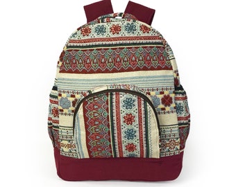 Boho Backpack With Floral Print High-quality Woven Fabric, Cute