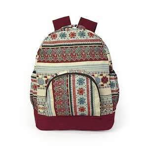 Mochila bohemia: Estampado floral tejido, tela tribal