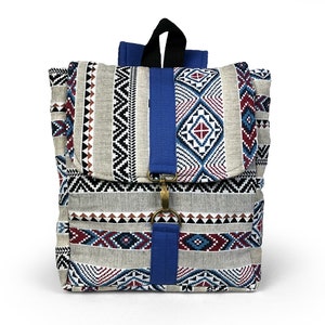 Cute Backpack - Woven Fabric, Square Backpack - Ethnic Textile, Tablet bag, Small backpack purse, Student Backpack, Boho Daily backpack