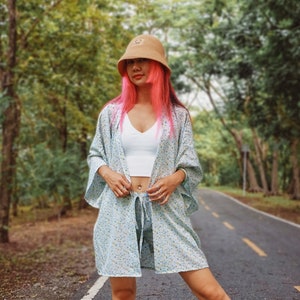 Kimono mit Blumenmuster: Boho Mint Badeanzug-Abdeckung