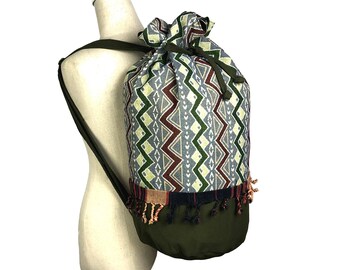 Tribal Aztec Backpack: Boho Beach Barrel Bag - Etsy display picture 3