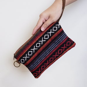 Borsa cosmetica azteca fatta a mano, borsa per trucco retrò, piccola borsa da polso in cotone, pochette vintage, materiale scolastico, astuccio per matite con cerniera Idea regalo