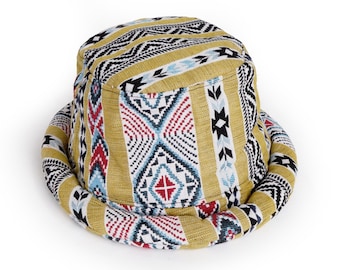 Aztec Tribal Bucket Hat: Roll Brim Cotton Unisex Hat