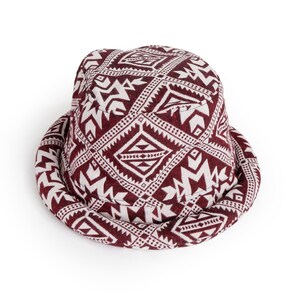 Woven Aztec Tribal Bucket Hat: Red Cotton Pork Pie