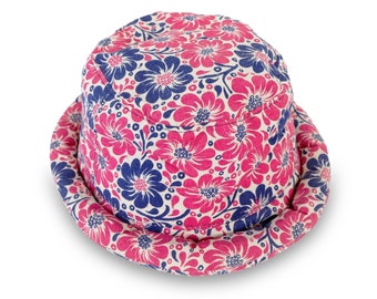 Pink Floral Bucket Hat with Roll Brim - Stylish and Functional Hippie Hat for Ladies, Adorable and Trendy, Great for Parties n Casual Wear