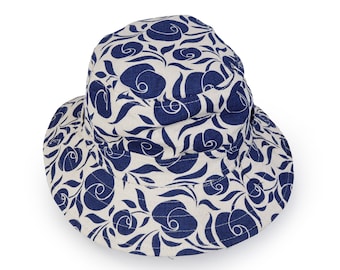 Chapeau de plage des femmes - Bleu marine, chapeau mignon de soleil - imprimé floral, chapeau de seau de festival, chapeau de partie d’été de hippie, Boho, cadeau pour elle