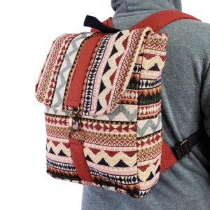 Aztec Tablet Backpack: Coastal Tribal Woven Fabric