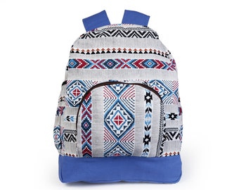 Aztec Canvas Backpack: Native Inspired Tribal Boho Bag