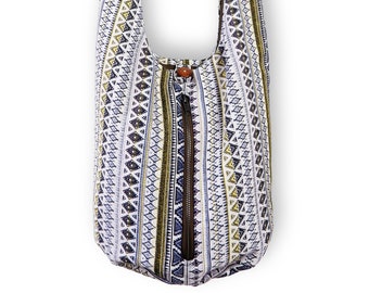 Sac à bandoulière boho fait à la main avec motif aztèque tribal, sac à bandoulière hippie fabriqué de manière éthique, sac à main ethnique avec des matériaux durables