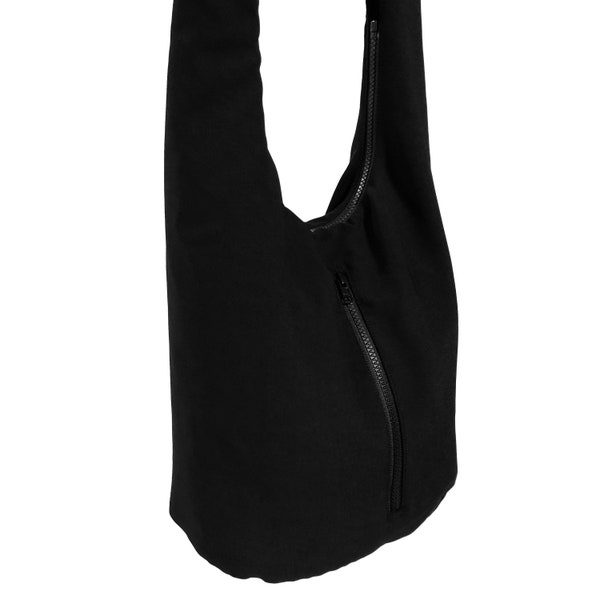 Black Crossbody Bag with 3 Slip Pockets and 1 Zippered Pocket, Shoulder bag - Durable Twill Fabric,