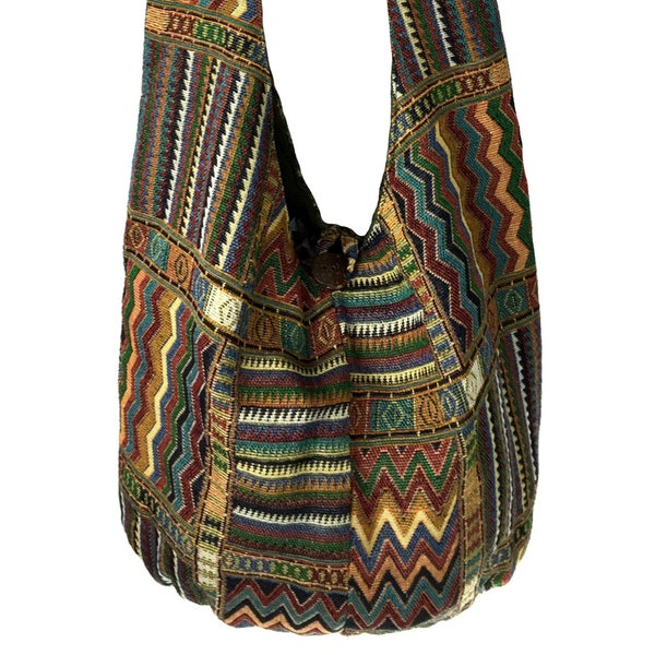 Hippie Crossbody bag - Southwestern Style, Earth Tone Colors, Ethnic Tribal Shoulder Bag - Vegan, Hobo Sling Bag, Boho Crossbody purse