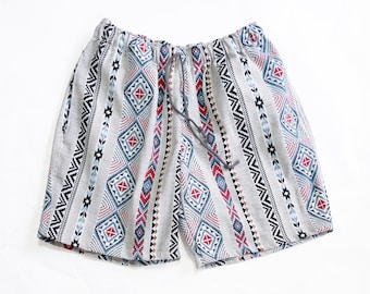Men's Tribal Woven Shorts: Elastic Waist, Handmade Comfort