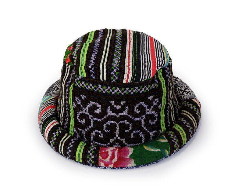 Unisex Boho Bohemian hat Vintage Fabric Summer Festival hat Funky Tribal Patchwork Hat Upcycled Bucket hat Mens Hippie Bucket Hat