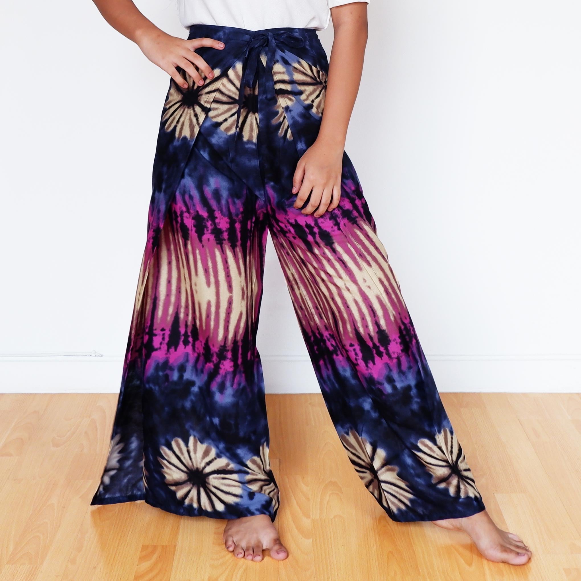 Vivid Tie-dye Palazzo Pants: Flowy Wrap-around Rayon Trousers - Etsy