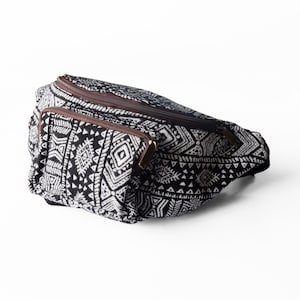 Intricate Tribal Print Bum Bag, Classic Black & White Waist Pack