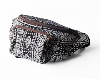 Intricate Tribal Print Bum Bag, Classic Black & White Waist Pack