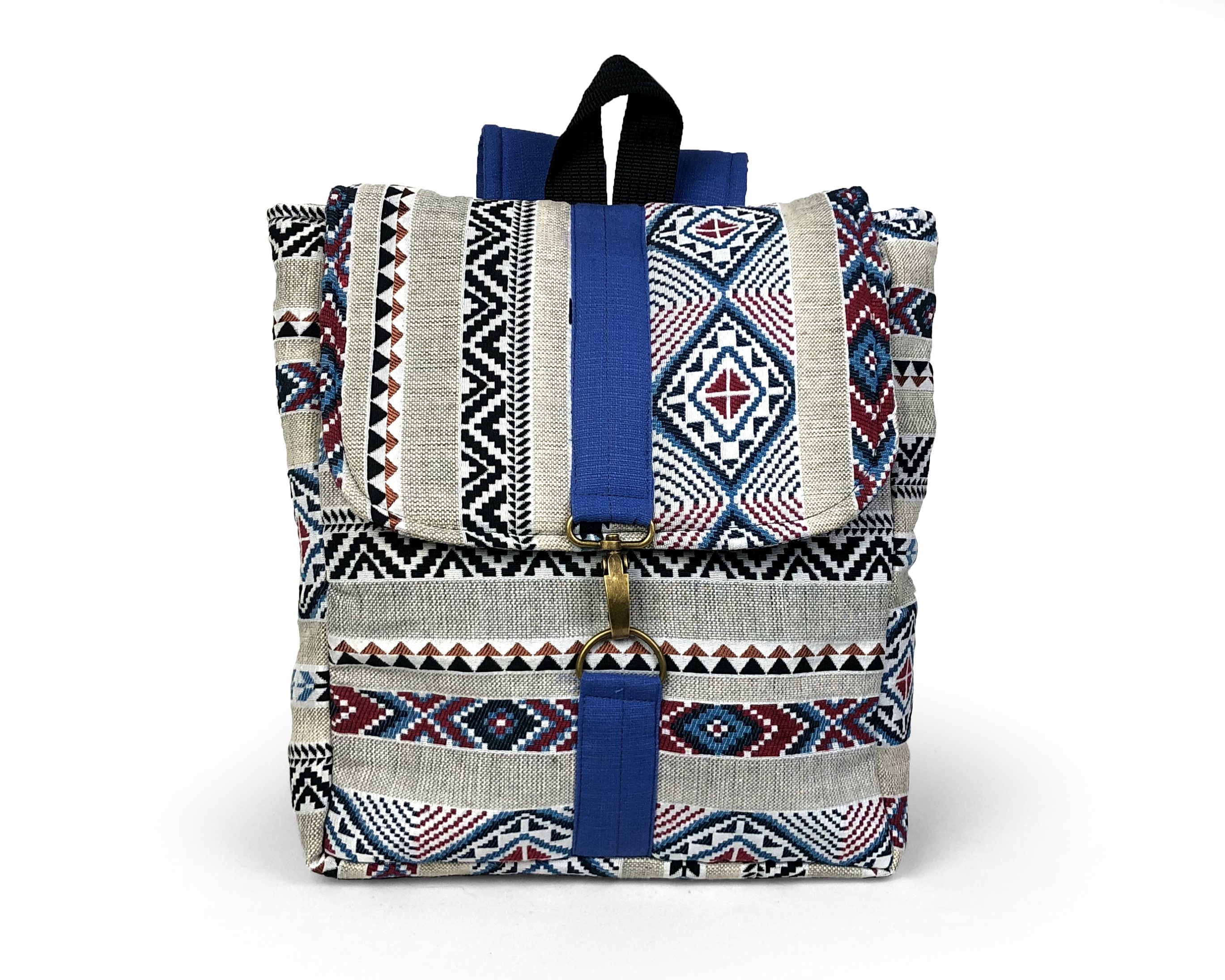 Unbranded ethnic leather and woven fabric backpack-abt 14 x 15 x 4 1/2 inches Black Leather Vintage Fabric Backpack-020 – Vintage Addiction main image 4