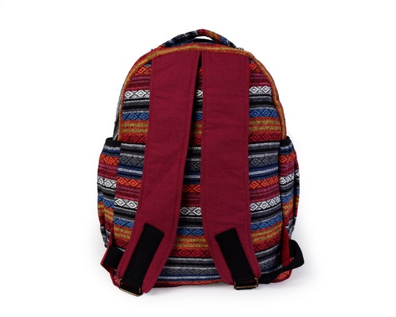 ShopEvelynne Striped Boho Embroidered Backpack in Brown and Multicolor Womens Vintage Boho Style Backpack Black Gray Embroidery  main image 4
