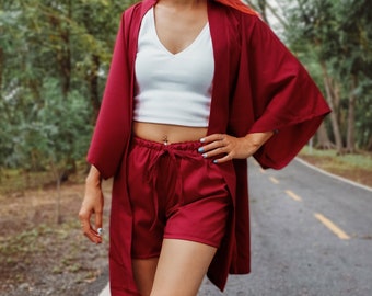 Einfarbige kurze Kimono-Robe: Strand-Vertuschung, Brautparty-Abdeckung