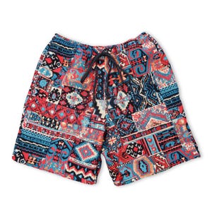 Patchwork Print Men&#39;s Hippie Shorts, Elastic & Drawstring - Sizes S to 2XL