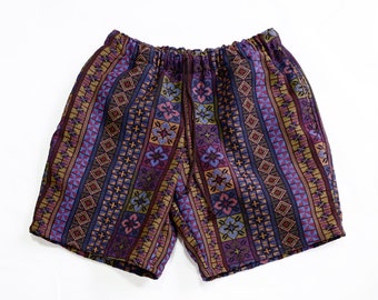 Boho Purple Tribal Shorts - Easy Drawstring Fit with Side Pockets - Sizes S to 2XL