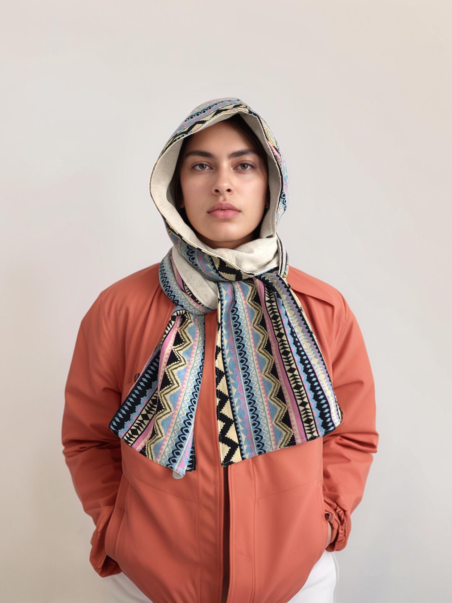 Boho Hooded Scarf: Tribal Woven Fabric, Linen-cotton Lining - Etsy