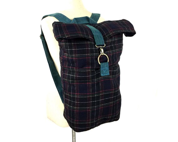 blue plaid backpack