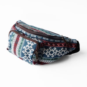 Earthy Nomad Fanny Pack, Geometric Tribal Hip Bag