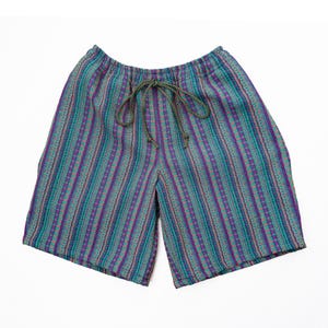 Men&#39;s Forest Green Stripes Tribal Woven Shorts with 8-Inch Inseam in Durable Woven Fabric and Elastic Waistband | Sizes S-2XL