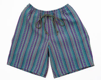 Men's Forest Green Stripes Tribal Woven Shorts with 8-Inch Inseam in Durable Woven Fabric and Elastic Waistband | Sizes S-2XL