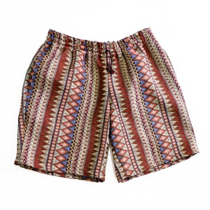 Rustic Brown Men&#39;s Tribal Shorts - Comfy Elastic Waist - S to 2XL