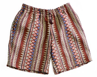Rustic Brown Men's Tribal Shorts - Comfy Elastic Waist - S to 2XL