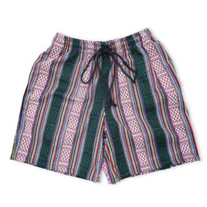 Men&#39;s Geometric Woven Boho Shorts in Forest Green - Aztec Print - Drawstring Shorts for Summer Festival - Sizes S-2XL