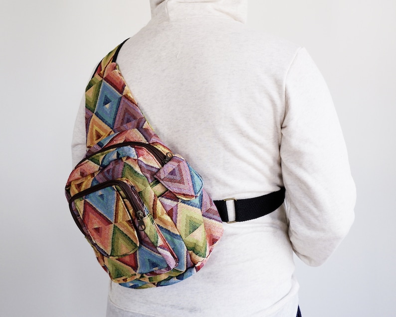 Purse Cute Sling backpack Shoulder sling bag Crossbody daypack Geometric Colorful Small backpack Womens tapestry Boho Bohemian backpack