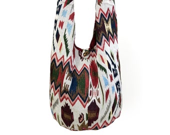 vintage African Print Hippie Crossbody Bag - Tissu tissé durable et confortable, sac hobo tribal Sac à bandoulière ethnique, sac végétalien