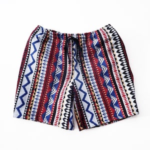 Men’s Tribal Stripe Woven Shorts – Colorful Ethnic Pattern, Boho Festival Style with Pockets