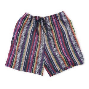 Men&#39;s Baja Striped Festival Shorts in Woven Fabric | Ethnic Pattern with Pockets and Elastic Waist | Sizes S-2XL