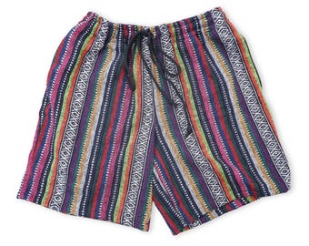 Men's Baja Striped Festival Shorts: Woven Ethnic Print, Elastic Waist