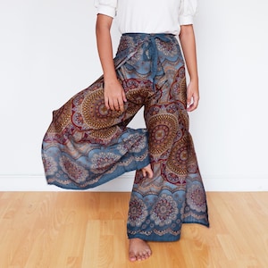 Boho Wrap Pants - Mandala Print, Rayon Wrap Around Pants, Cute and Comfortable Pants, Hippie Flower Wrap Pants, Beach Pants, Festival Pants