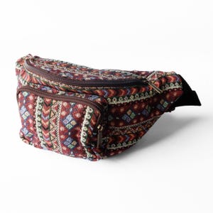 Brown Aztec Pattern Fanny Pack, Bohemian Woven Hip Bag, Festival Crossbody