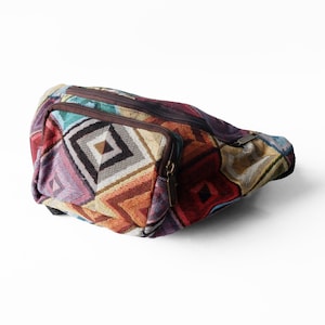 Colorful Geometric Fanny Pack, Woven Diamond Pattern Bum Bag