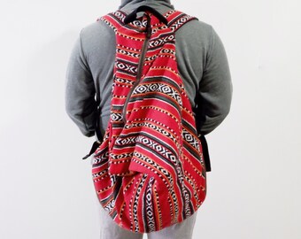 Red Hippie Backpack-Style Purse for Women and Men, Boho Beach Festival Backpack, Unisex School Backpack, Vegan, Handmade with Love