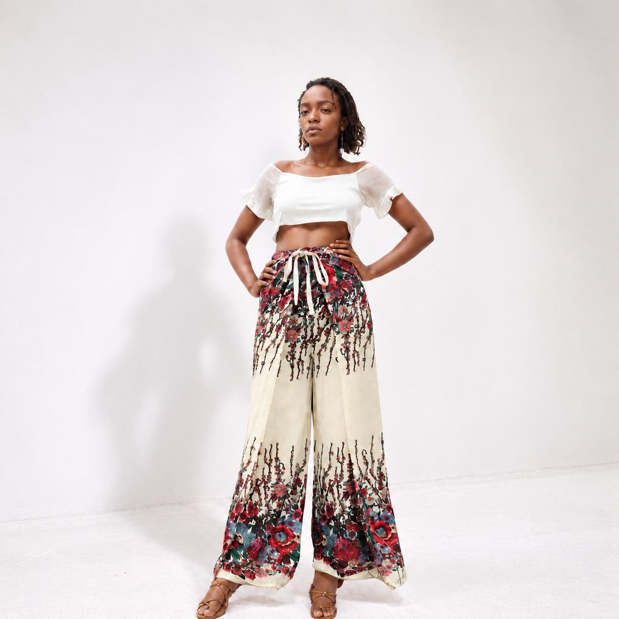 Floral Print Boho Wrap Pants: Rayon Hippie Trousers - Etsy